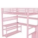 preview thumbnail 7 of 7, Full Size Pink Iron Storage Loft Bed Frame with Stair, Desk, LED Light