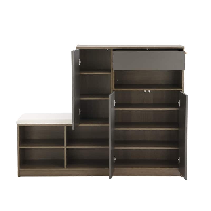 Multi-functional Shoe Bench Entryway with Storage,Padded Seat and Adjustable Shelves