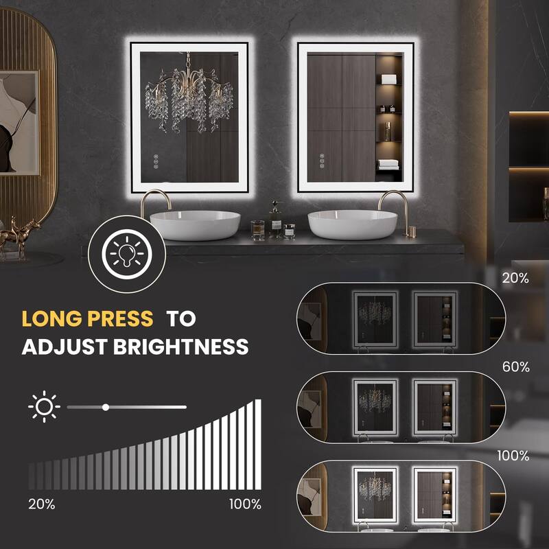 24x36 Inch Frameless LED Bathroom Mirror,Smart Mirror
