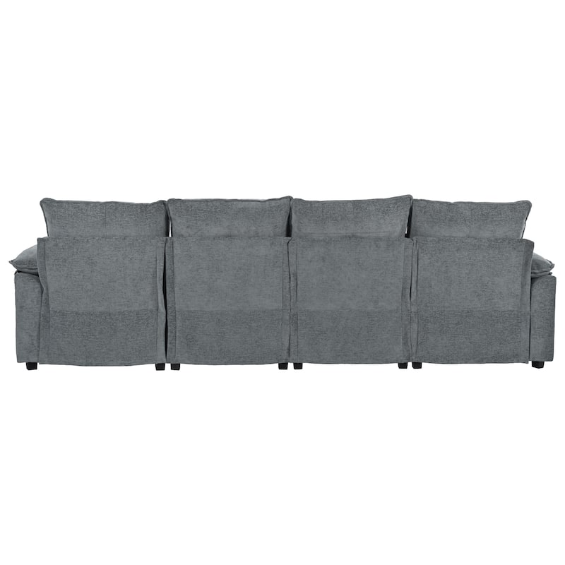 U-Shaped Chenille Sectional - Adjustable Armrest Pillows, Spacious Design for Living Rooms & Offices