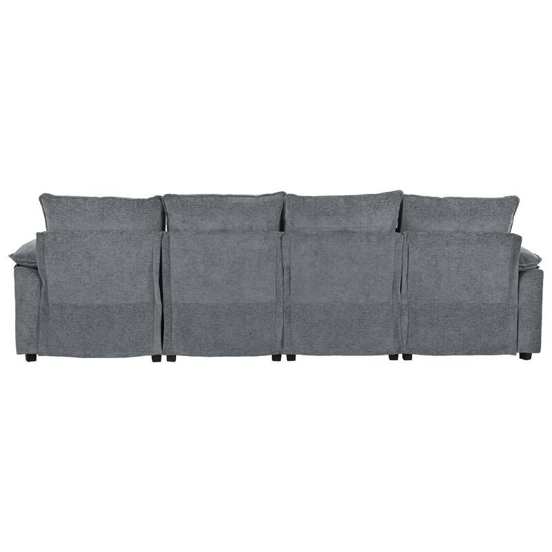 U-Shaped Sectional Sofa, Chenille Fabric Cloud Sofa, 6 Seater Sofa with Adjustable Armrest Pillow for Living Rooms, Office