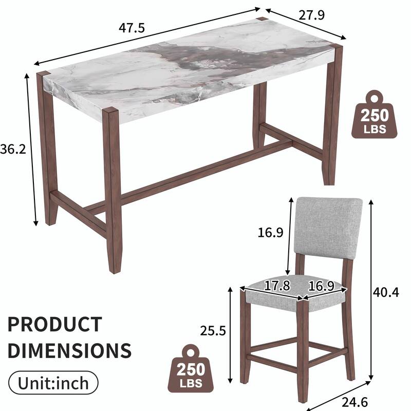 Space-Saving Dining Set - Marble Table & 4 Chairs