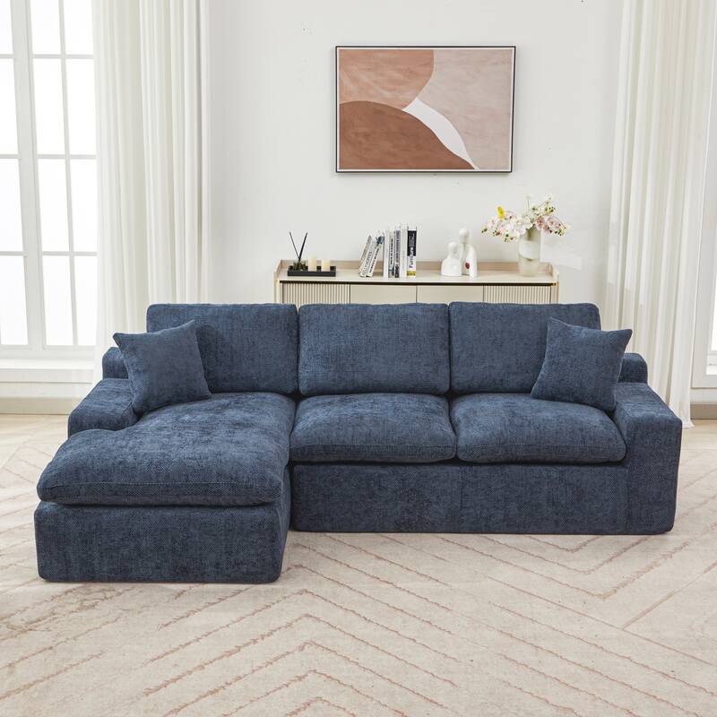 Cloud Upholstered Sectional Sleeper Sofa Deep Seat Recliner Couch with Pockets & Chaise Lounge for Living Room, Chenille 3 Seat