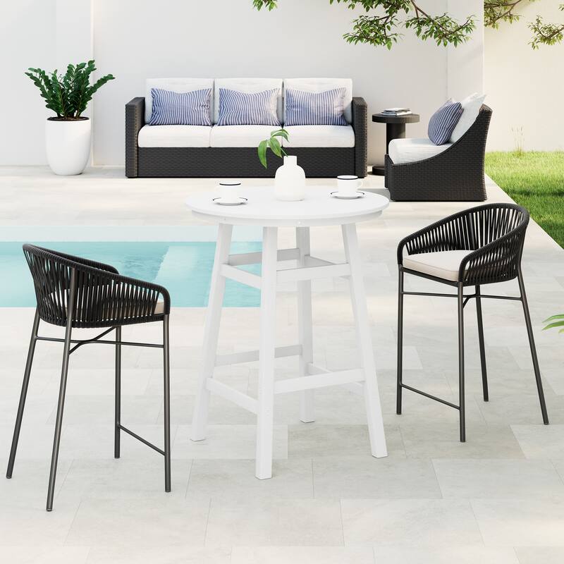 Polytrends Laguna Hdpe All Weather Outdoor Patio 35" Round Bar Table - White