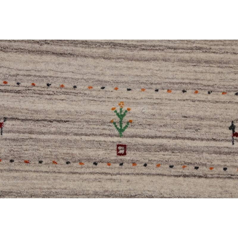 Hand Knotted Oriental 100% Wool Carpet Tribal Animal Pictorial Beige & Ivories Gabbeh Area Rug - 8' 10'' X 6' 3''