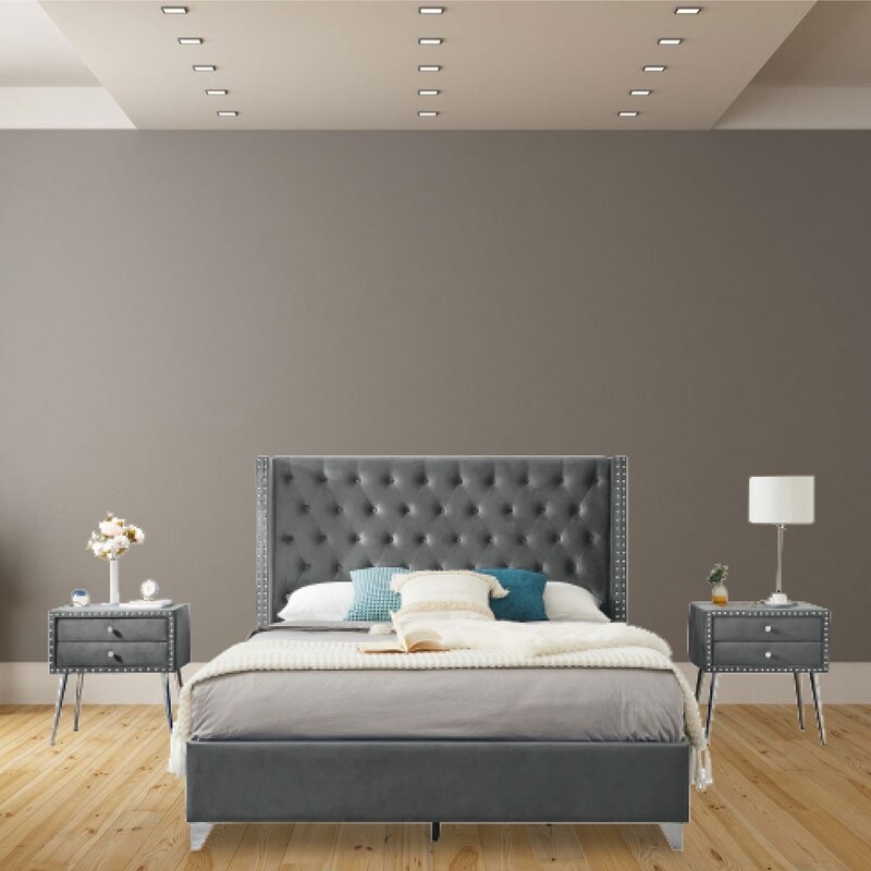 Extra Comfort bed stand Gray mattress frame Upholstered tufted bed