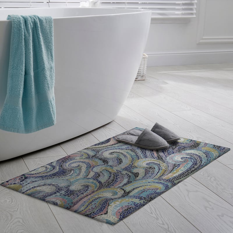 Indoor/ Outdoor Surfside Mosaic Waves Washable Rug New