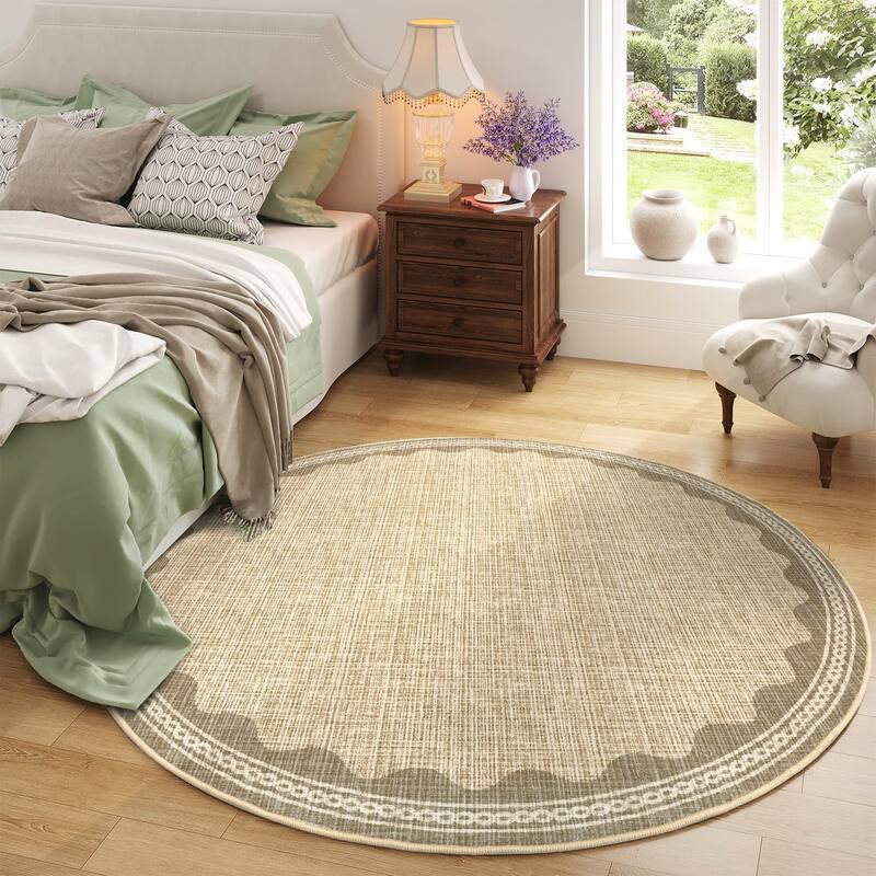 Scalloped Pattern Rugs for Living Room Bedroom Soft Non Slip Low Pile Throw Carpet Washable Foldable Area Rug