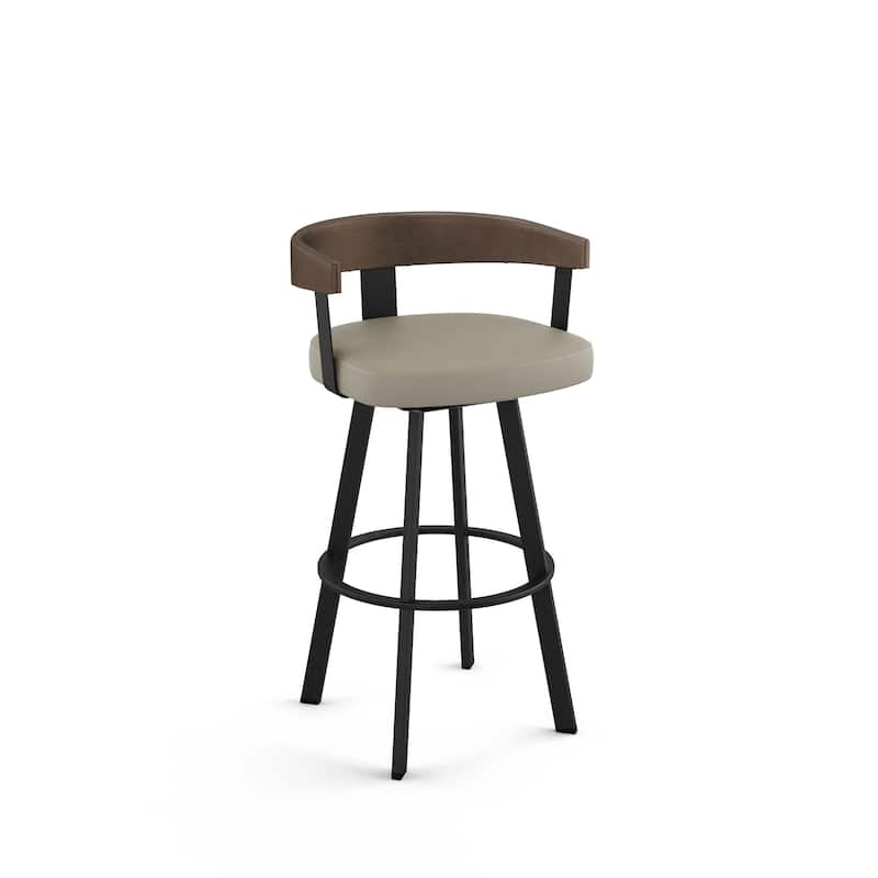 Amisco Lars Swivel Counter and Bar Stool - Black Metal / Greige Faux Leather - Counter height