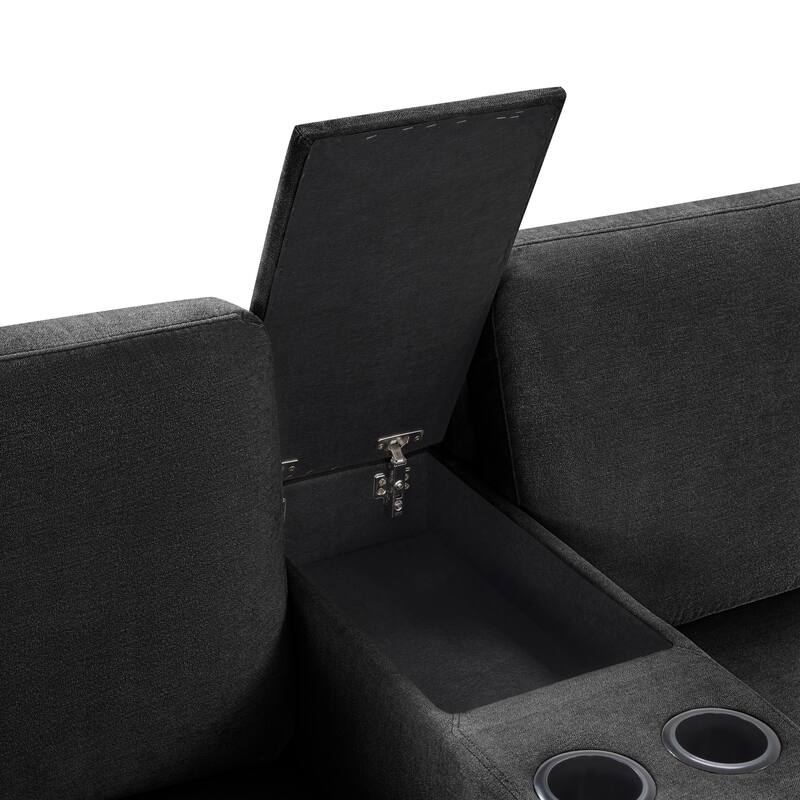 Modern 5-Seat Modular U-Shaped Sectional Sofa with Chaise, Storage Drawer, Built-In Cup Holders and Throw Pillows