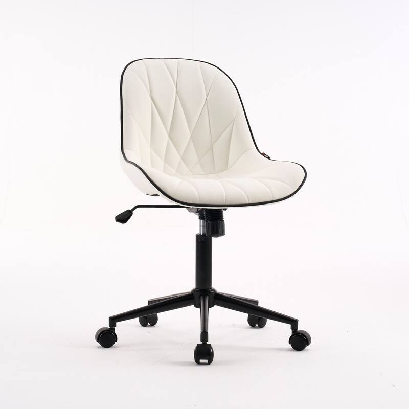 Armless Swivel Office Chair, Faux Leather Task Chairs with Wheels