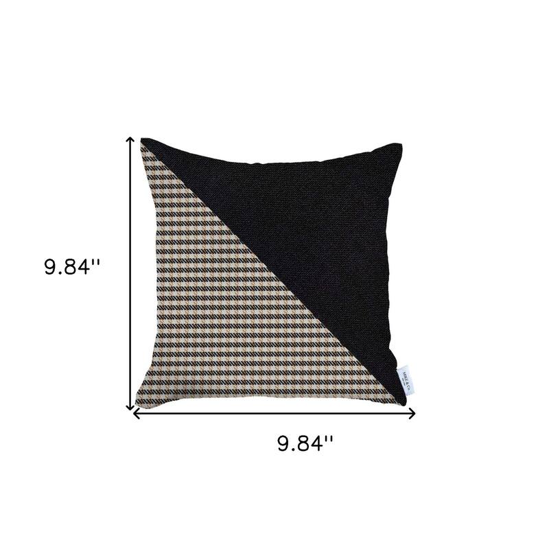 HomeRoots 18" X 18" Black And Brown Houndstooth Zippered Handmade Polyester Throw Pillow Cover