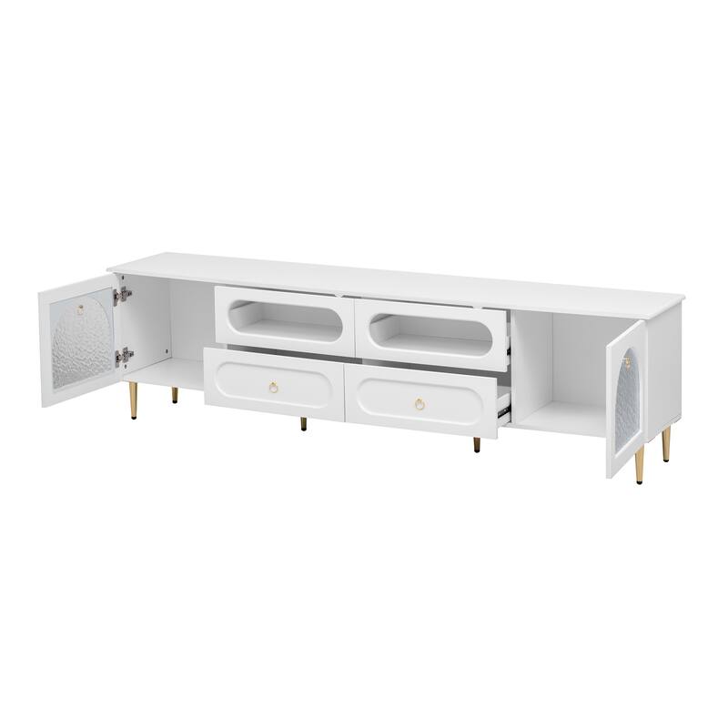 Modern Vintage TV Stand with 2 Drawers, 2 Storage Cabinets and 6 Metal Legs for Living Room and Bedroom and Office