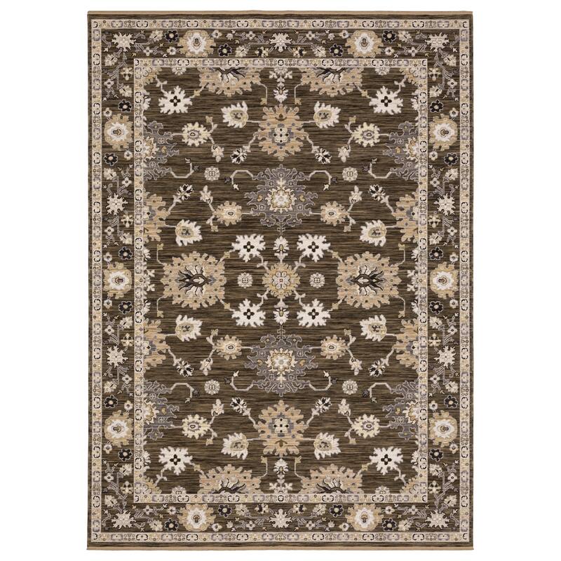 Adelaide Traditional Border Brown/ Tan Wool Blend Area Rug - 7'10" x 10'10"