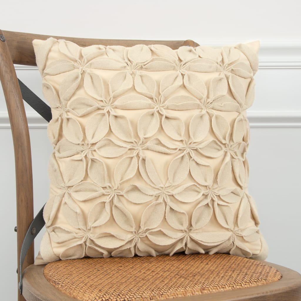 Rizzy Home Wool and Felt Floral Throw Pillow, 18x18