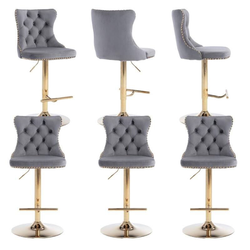 Velvet Upholstered Nailheads Tufted Swivel Bar Stools (Set of 6)