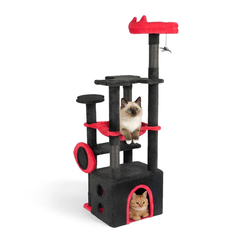 53" Large Cat Tree, Gothic Cat Tower with Padded Perch, Spacious Condo