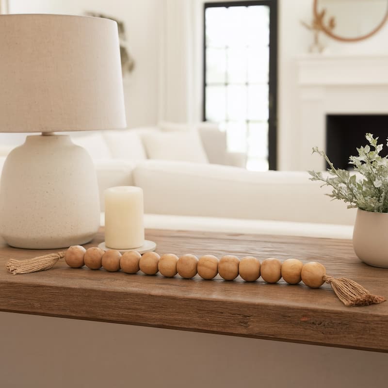 Mango Wood Jute Tassel Beaded Garland - 32"