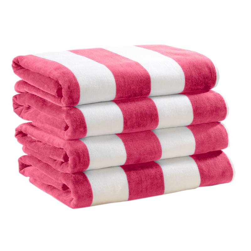 Linery & Co. Cotton Cabana Beach Towel - 4 Pack- 30" x 60" - Bright Pink