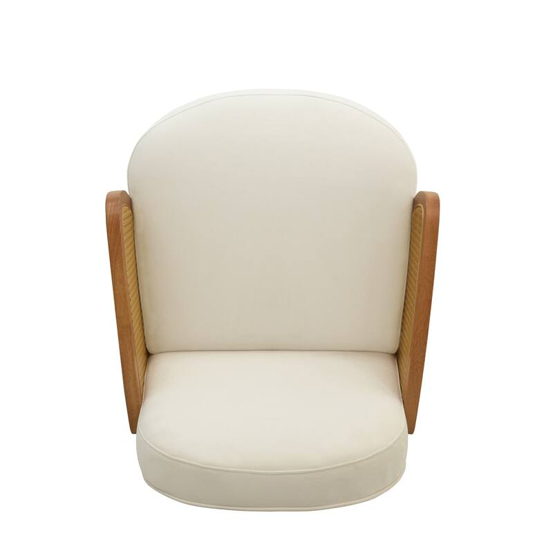 Christopher Knight Home Mid-century Velvet Upholstered Accent Chair with Ratttan Arms&Wooden Legs