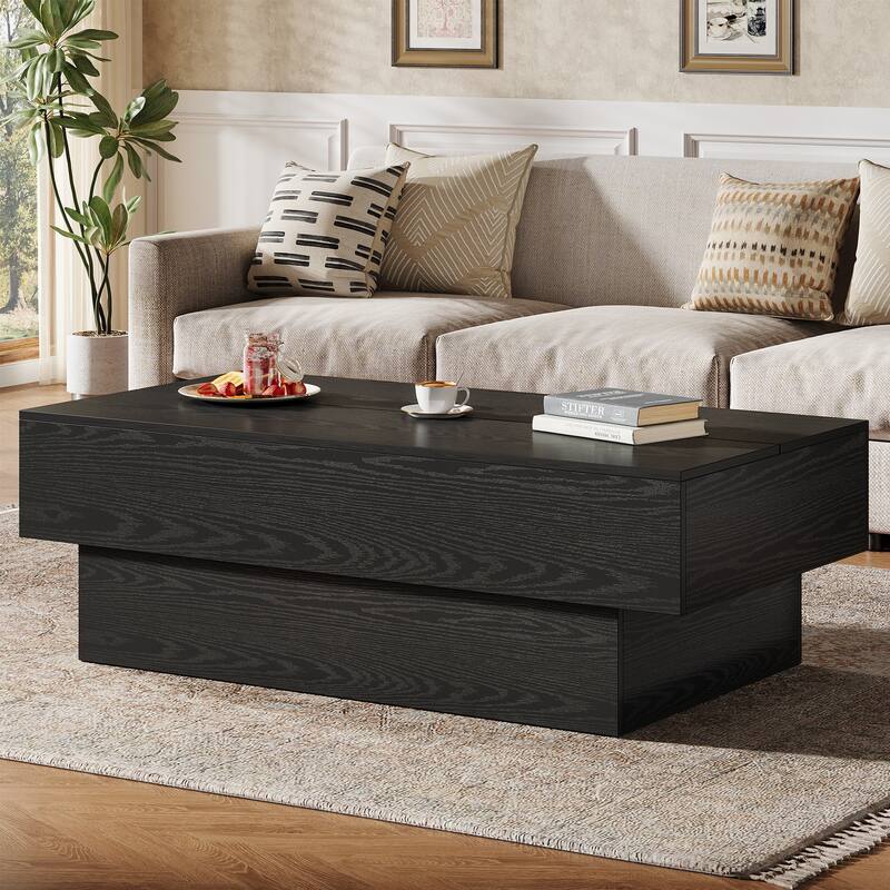 Modern Black Coffee Table, 55-Inch Rectangle Wooden Tea Table