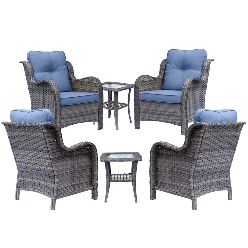 6 Piece Outdoor Wicker Rattan Patio Conversation Furniture Chairs Sets