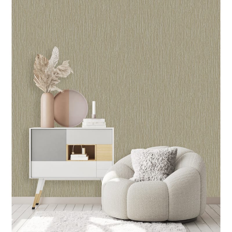 Beige Gray Cream Stria Lines Woven Faux Fabric, 3D Contemporary Wallpaper - Double Roll
