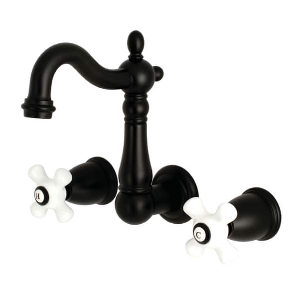 slide 2 of 16, Heritage Two-Handle 3-Hole Wall Mount Bathroom Faucet Matte Black