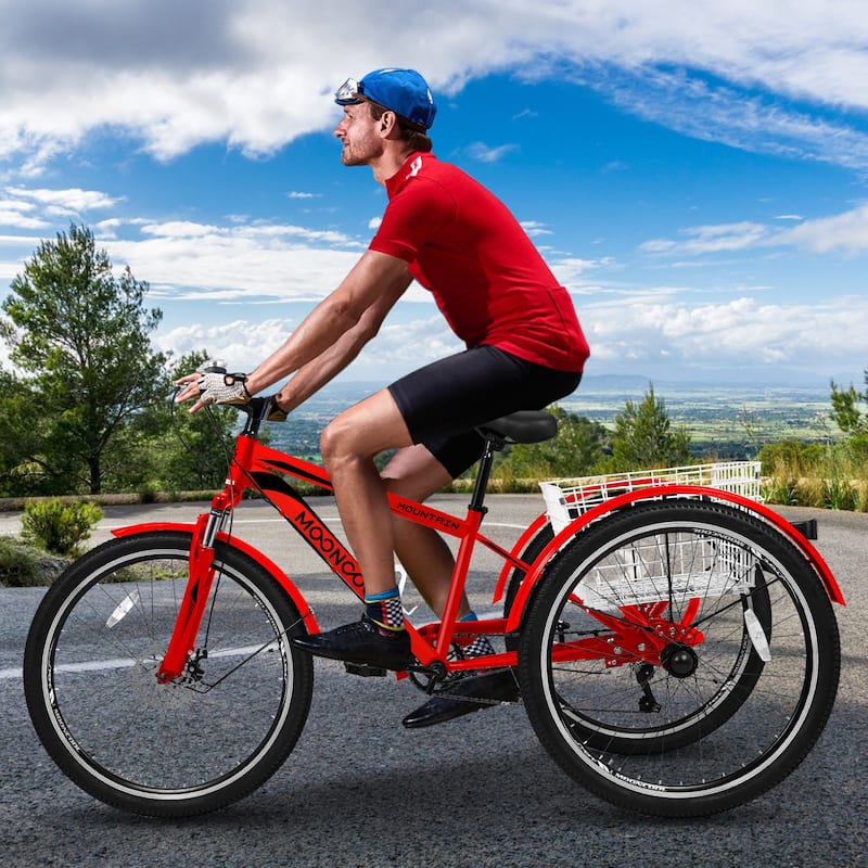 DoCred Mountain Tricycle 7 Speed 3 Wheel Bike with Basket