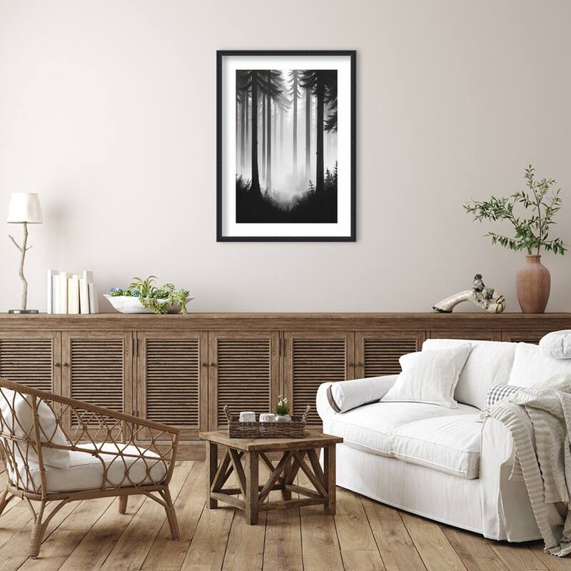 Contrast Trees No. 2 by Tradelink inhouse artist Wood Framed Wall Art Print - Bethany Black