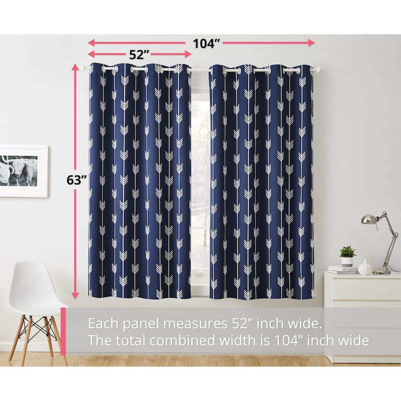 HLC.me Arrow Thermal Room Darkening Blackout Energy Efficient Window Curtain Grommet Panels - Set of 2
