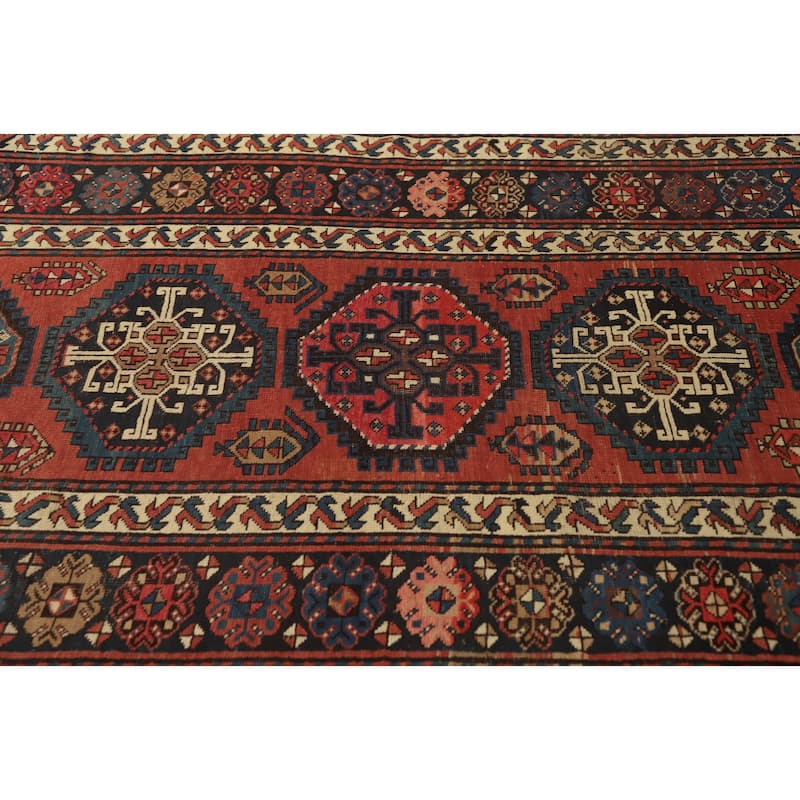 Hand Knotted Oriental 100% Wool Carpet Traditional Geometric Oranges & Rust Kazak Area Rug - 8' 5'' X 4' 2''