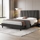 preview thumbnail 1 of 14, Grey Velvet Upholstered Platform Bed Frame with Wooden Slats Full
