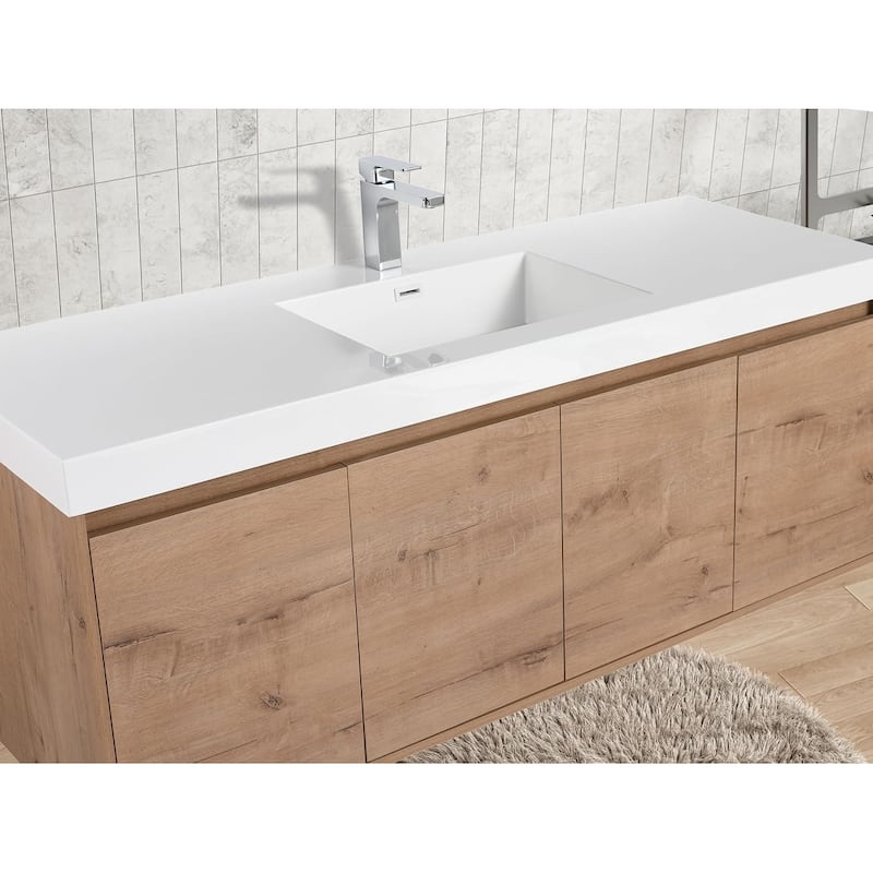 Blossom 60" Wall Mount Vanity with Single Acrylic Sink, Modern Design