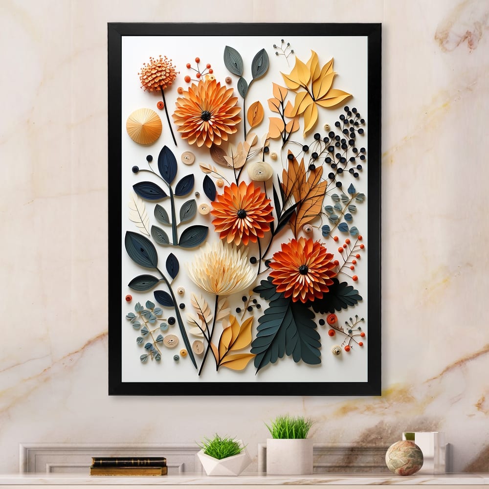 Designart "Colorful Mid Century Botanicals II" Mid-century Framed Canvas Art Print