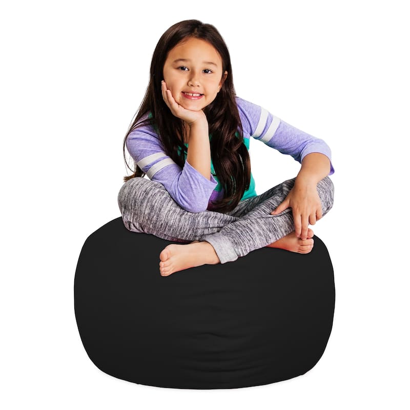 Kids Bean Bag Chair, Big Comfy Chair - Machine Washable Cover - 27 Inch Medium - Solid Black