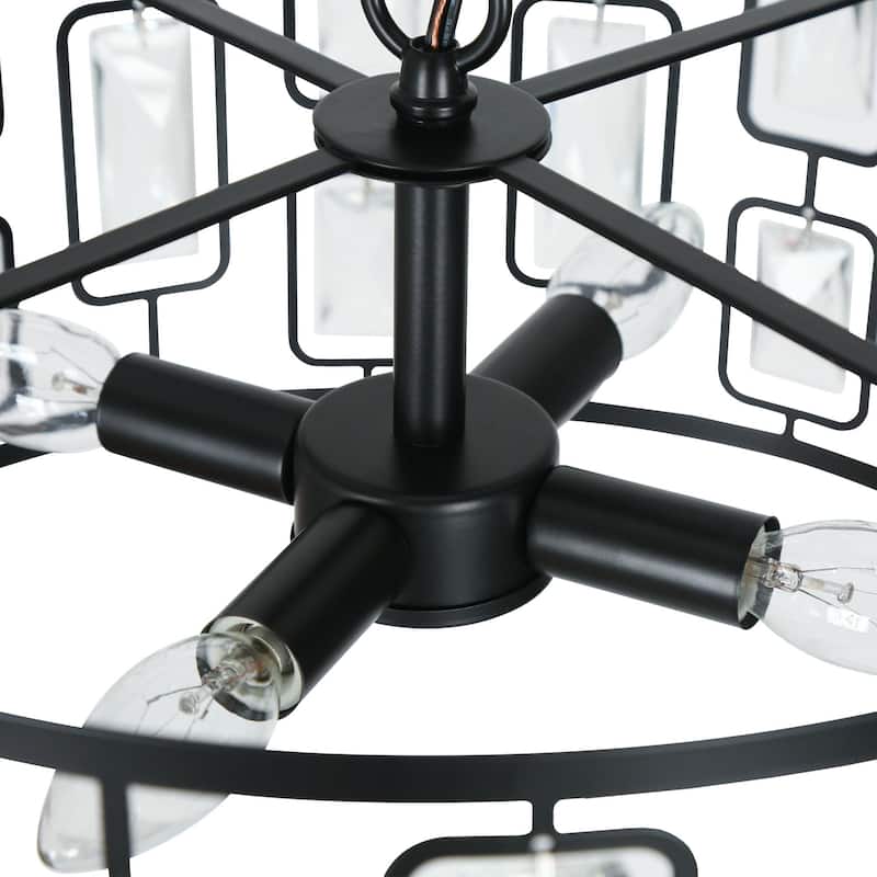 Dana Modern 4-Light Crystal Black Drum Chandelier for Dining Room Foyer - D16.5"* H9.5"