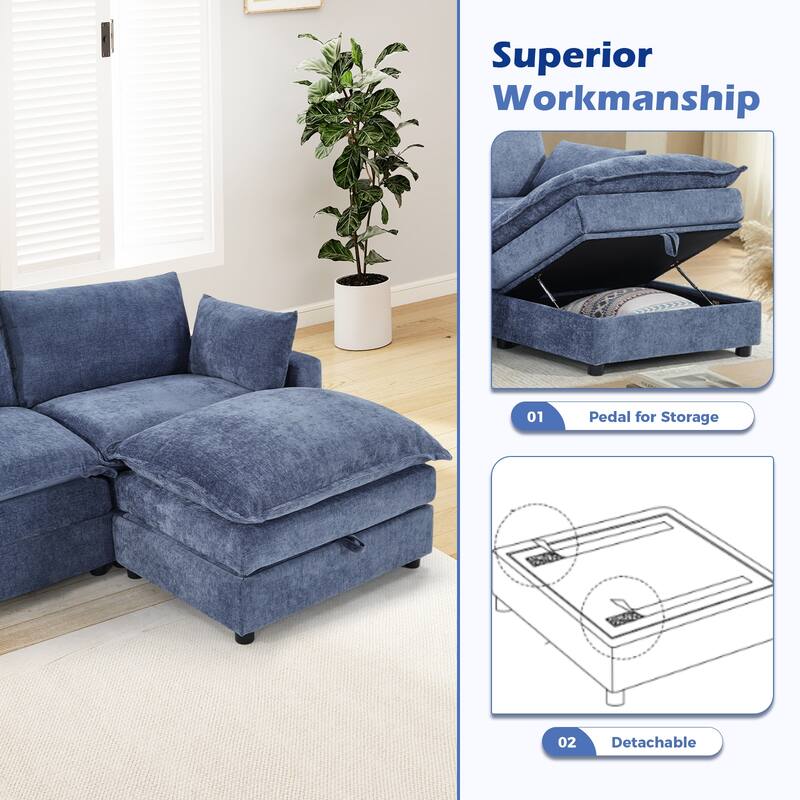 Modular Sectional Sofa for Living Room, U-Shaped Sofa Couch with Corduroy Fabric, 3/4 Seat Oversized Couch with Movable Ottoman