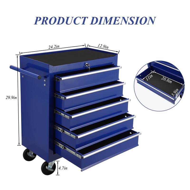 5 Drawers Tool Chest,Tool Cart with Wheels,Metal Rolling Tool Cart Storage for Garage