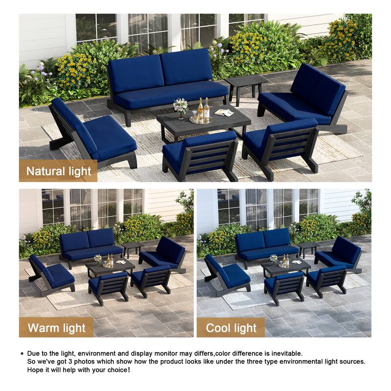 Casual Teak Wood Large 7-Piece Outdoor Patio Conversation Set