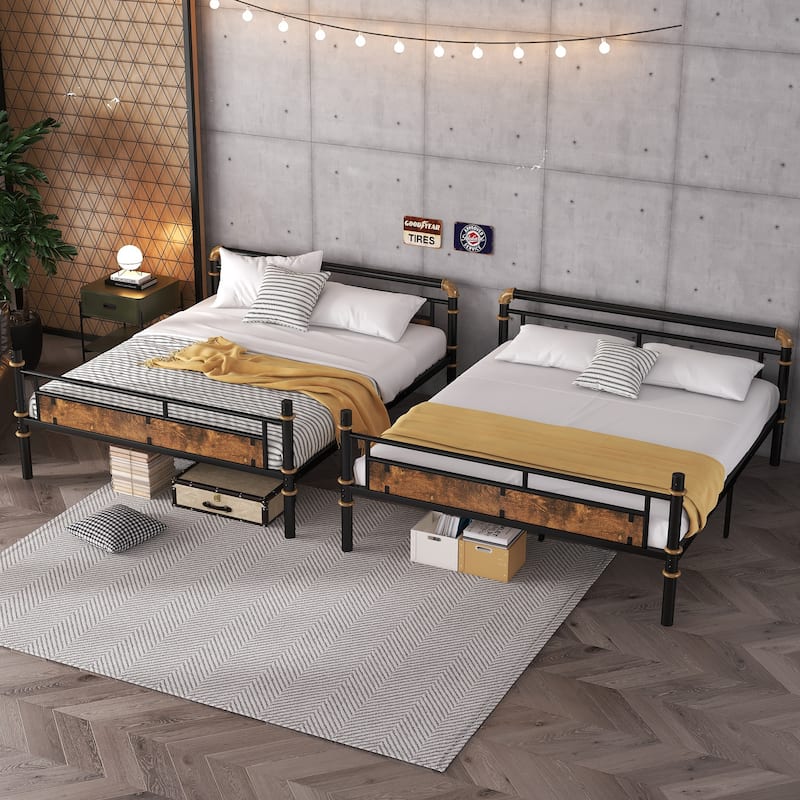Stacked Metal Bunk Bed - Industrial Design With Removable Safety Rails‌