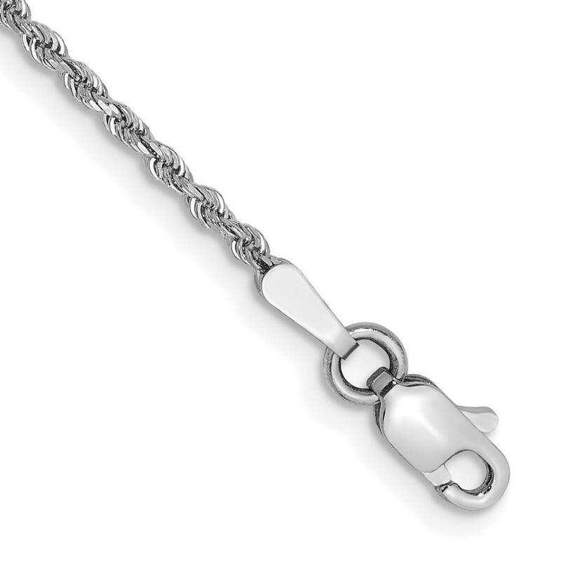 Curata 10k White Gold Unisex 1.5mm Diamond Cut Rope Chain Bracelet Optons: 7" 8" 9"