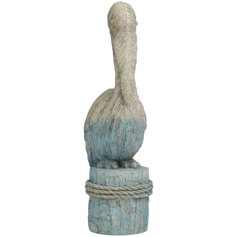 Polystone Bird Textured Ombre Sculpture with Rope Details - Blue - Roche River Decor - 4"W x 7"L x 15"H