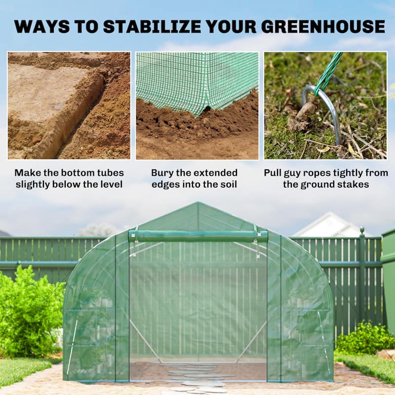 Outsunny 10'x11'x6' Walk-in Tunnel Greenhouse with Shelves, Mesh Door and Windows, Plant Hot House with PE Cover