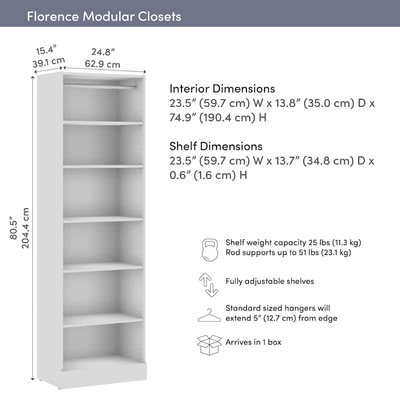 Bestar Florence 25W x 16D Modular Closet System Tower with Shelves
