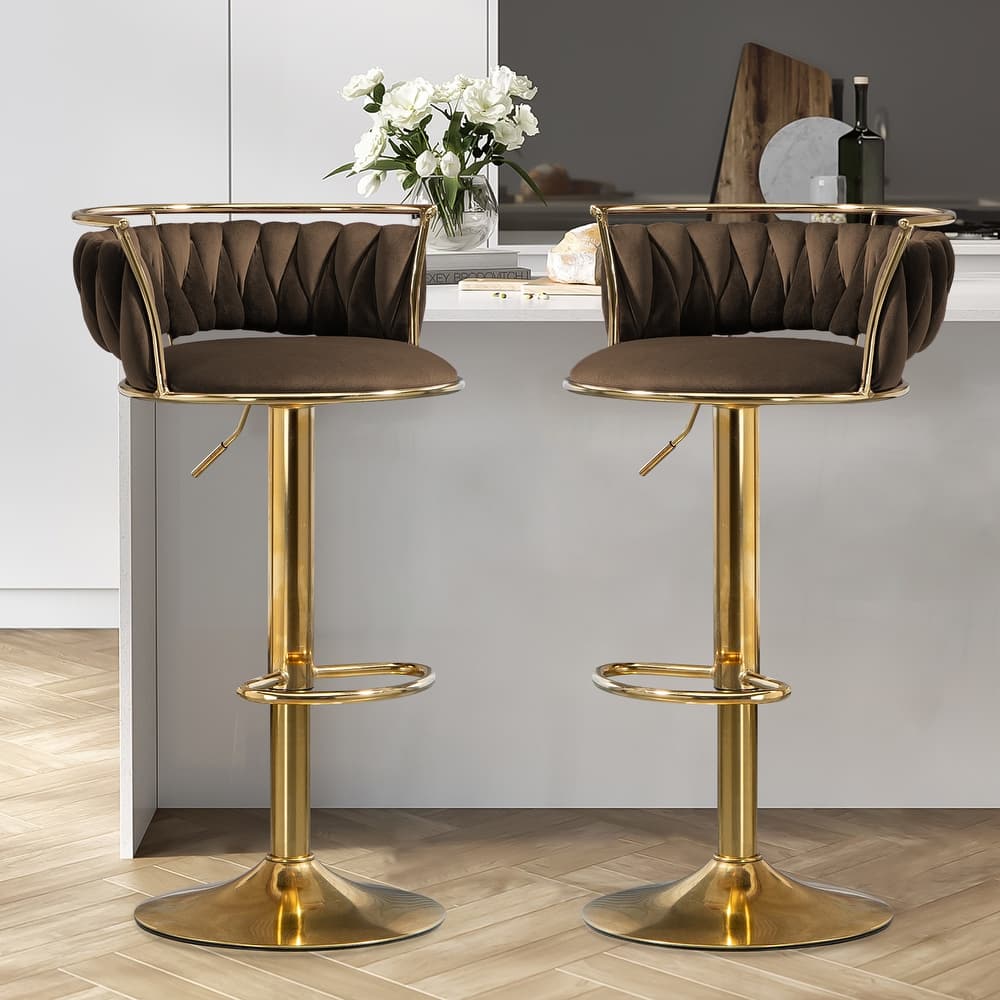 Modern Velvet Adjustable Swivel Bar Stools Set of 2