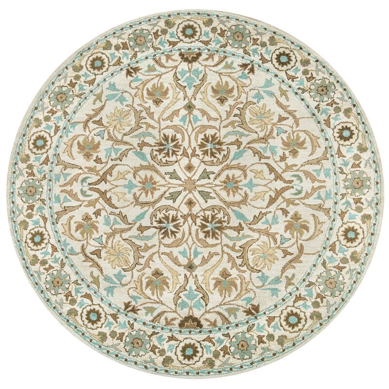 Alora Decor Crypt Blue, Beige, and Ivory Floral Hand-tufted Wool Blend Rug