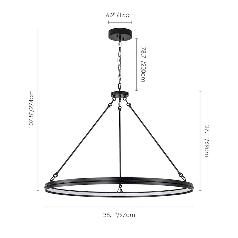 38.1" Modern Black/Gold Integrated LED Large Wagon Wheel Chandelier