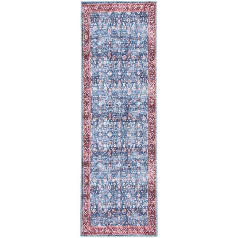 Brilliance Machine Washable Persian Vintage Medallion Area Rug - 2' x 6' - Blue/Brick - Runner
