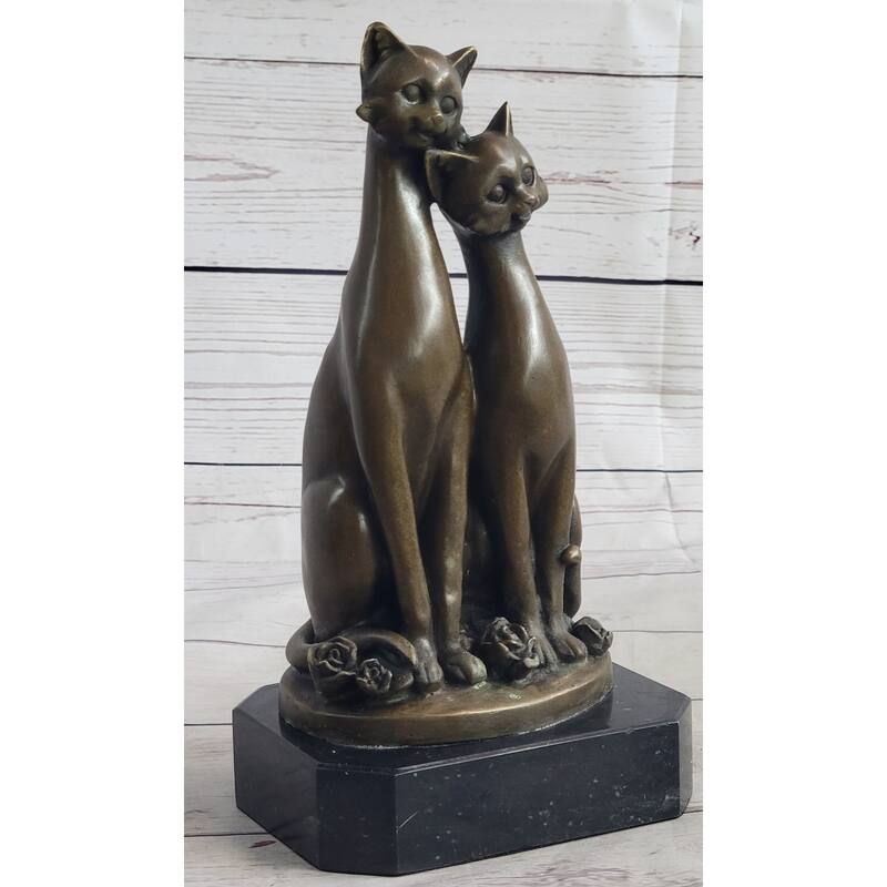 Pair Of Slender Siamese Cats Kittens Bronze Statue Sculpture Figure 9 Inches X 5 Inches